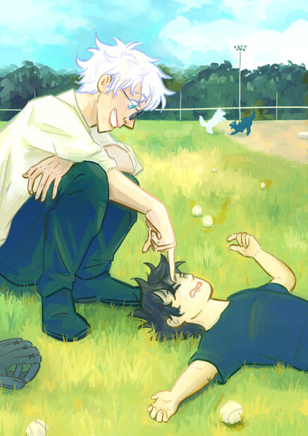 (JJK) Gojo + Megumi in the Fields